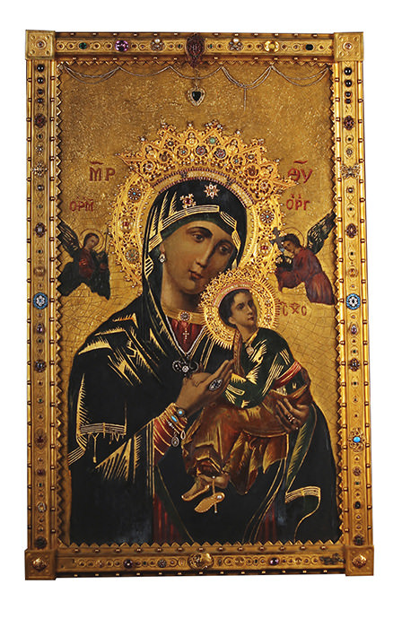 Oli sobre metall de Vicente Gay (1941) Mare de Déu del Perpetu Socors.