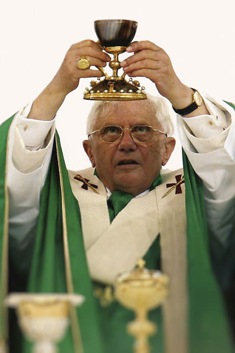 Pope Benedict XVI celebrating the Eucharist with the Holy Chalice in 2006.